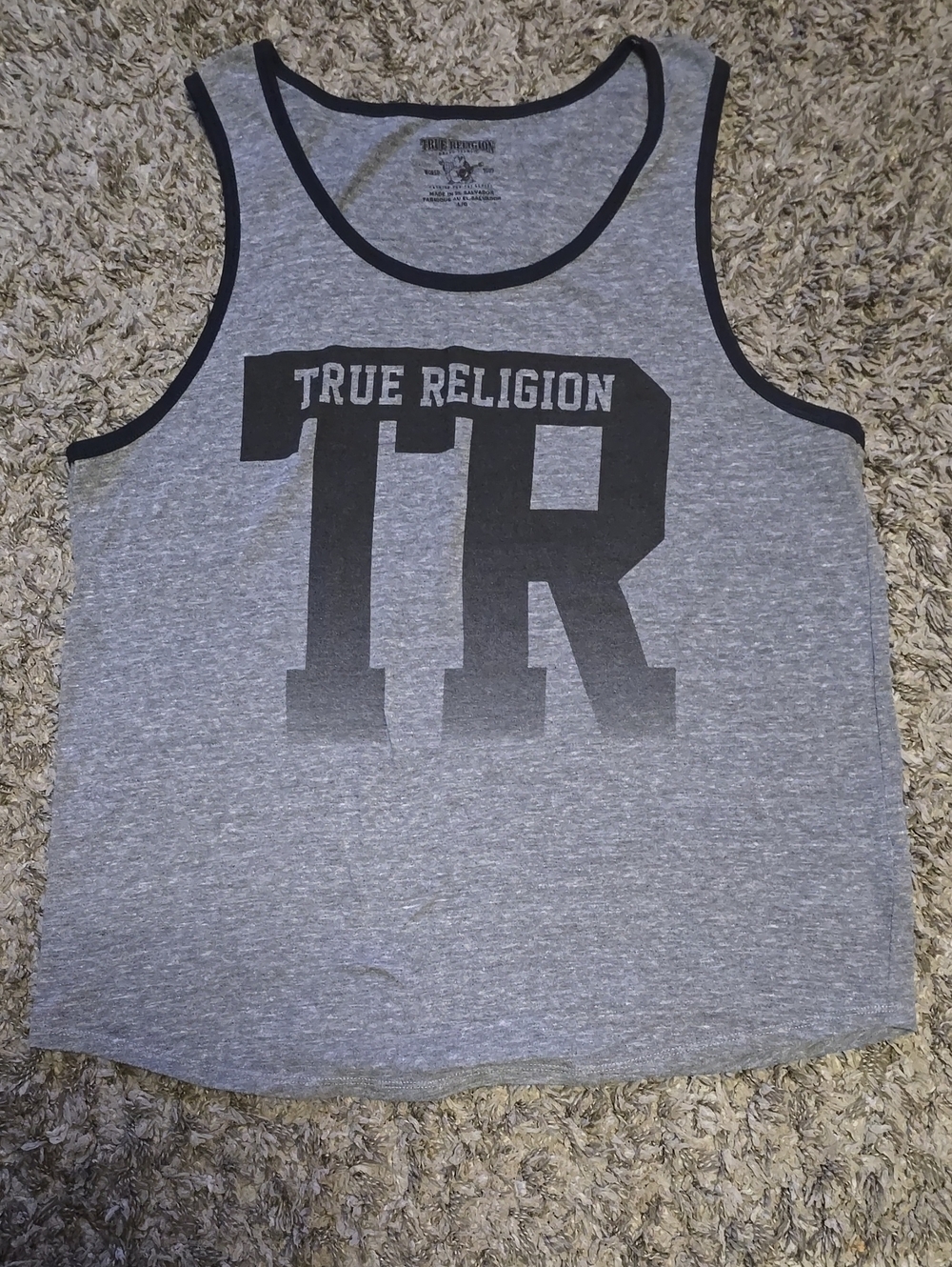 True Religion Gray Tank Top with Black Trim and TR Logo